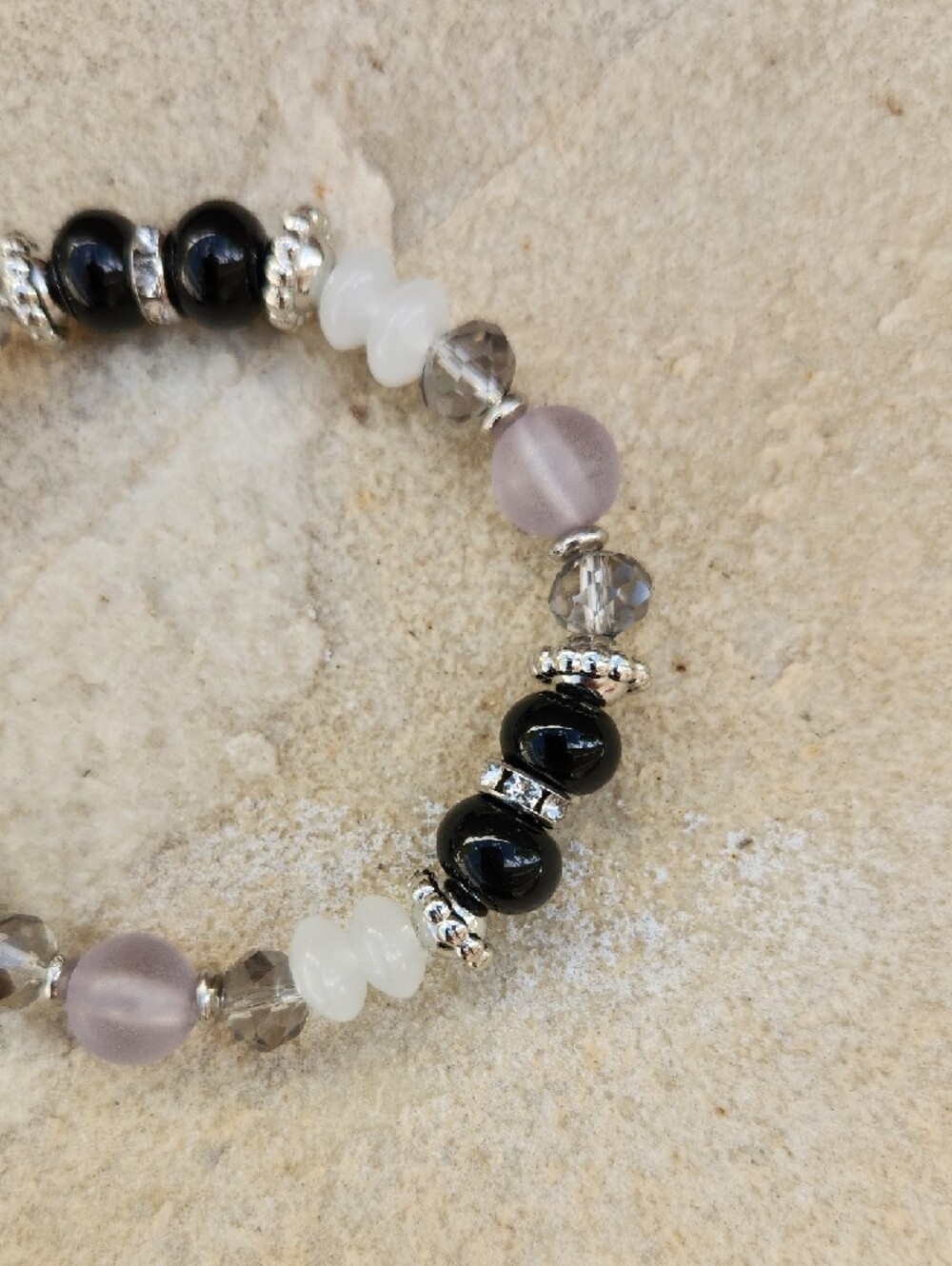 Beaded Elephant Charm Bracelet Set Rhinestone Spacers Silver Neutral Tones - Picture 12 of 12